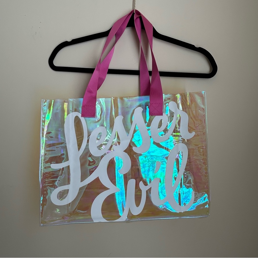 Lesser Evil Popcorn Clear Holographic w/ Pink Strap Tote Gift Bag Swag Festival